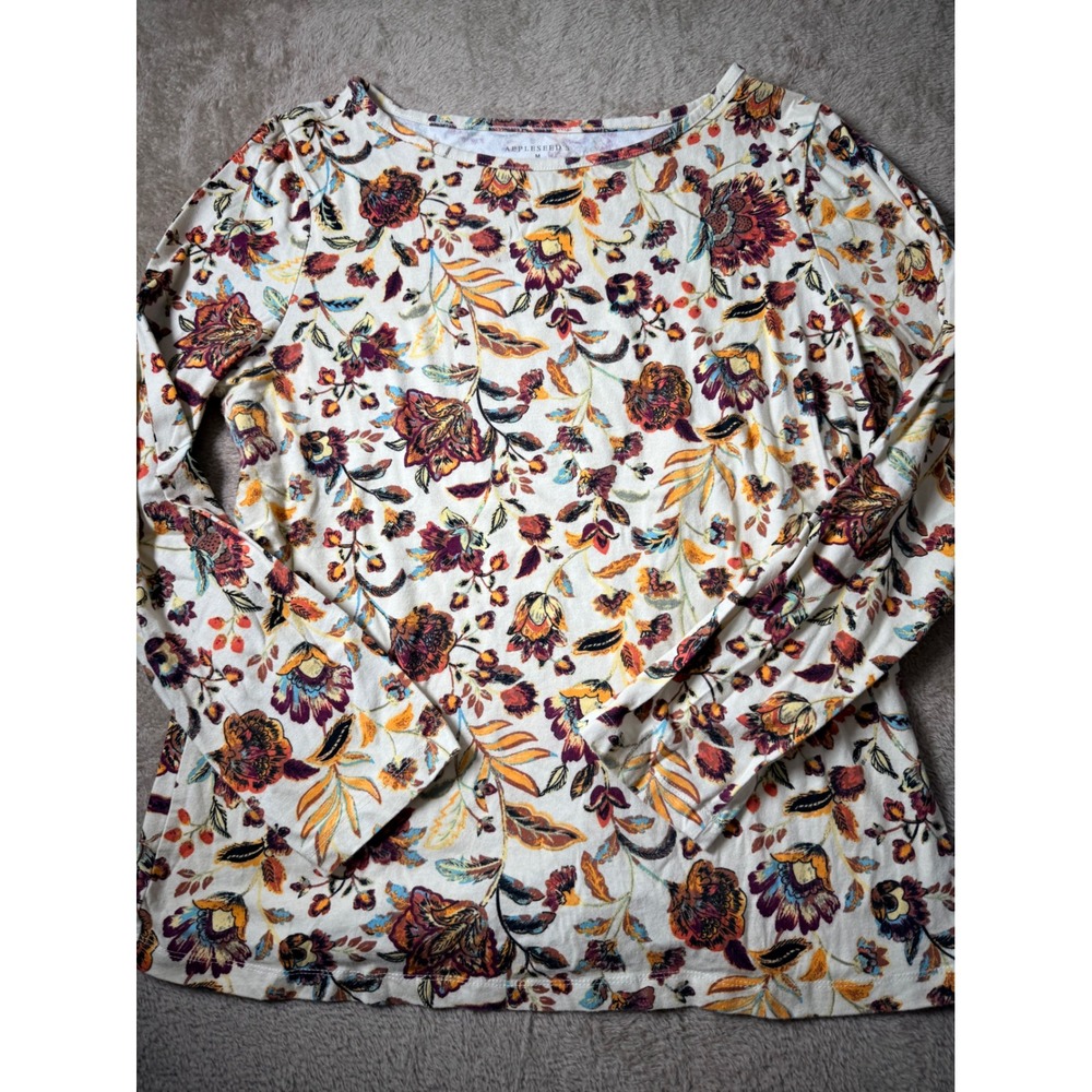 Appleseed's Women Floral Paisley Long Sleeve Top M Autumn Basics Earthy